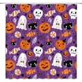 thumbnail image 1 of Halloween Shower Curtain Pumpkin Black Cat Cute Ghost Spider Funny Cartoon Spooky Kids Happy Halloween Orange Purple Black White Fabric Bathroom Decor Set with Hooks(70" Wx84 H), 1 of 1