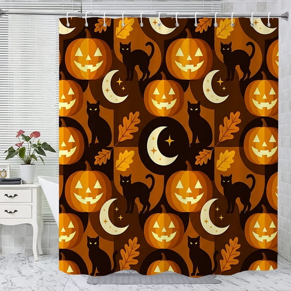 Halloween Shower Curtain, Pumpkin Moon Polyester Fabric Bathroom Decor Curtain, Machine Washable Waterproof, Halloween Holiday Gift for Women Men, 72 x 72 Inches