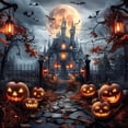 thumbnail image 1 of Halloween Shower Curtain Scary Haunted House Evil Pumpkin Shower Curtains for Bathroom Scary Castle Horror Pumpkin Lantern Spooky Full Moon Night Gothic Dead Tree Bathroom Decor 72Wx72H Inch, 1 of 1