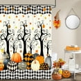 thumbnail image 1 of Halloween Shower Curtain Set Pumpkin Tree Leaves Plaid Shower Curtains Waterproof Fabric Bath Curtains with Hooks for Fall Halloween Bathroom Decor 70"W x 72"L (Pack of 1), 1 of 6