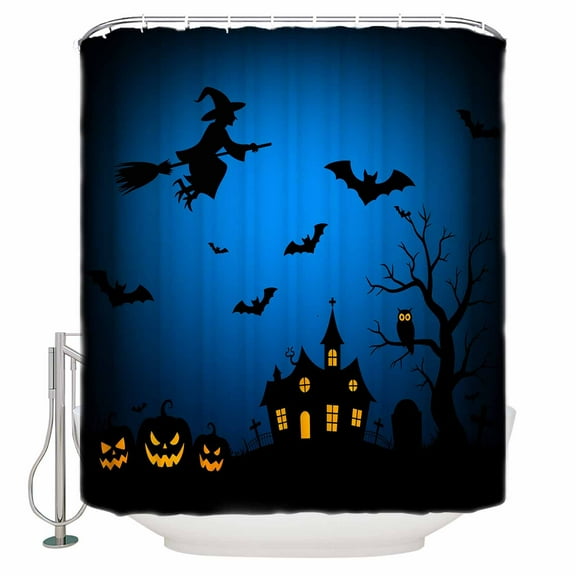 Halloween Shower Curtain Set ,Waterproof Fabric Shower Curtains Castle Witch Shower Curtains for Bathroom,Bathroom Decor 54x"78"