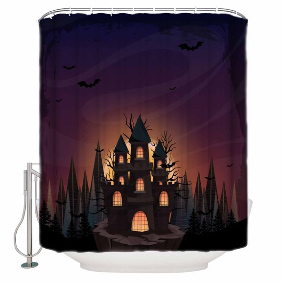 Halloween Shower Curtain Set ，Waterproof Fabric Shower Curtains Forest Castle Shower Curtains for Bathroom,Bathroom Decor 36"x72"