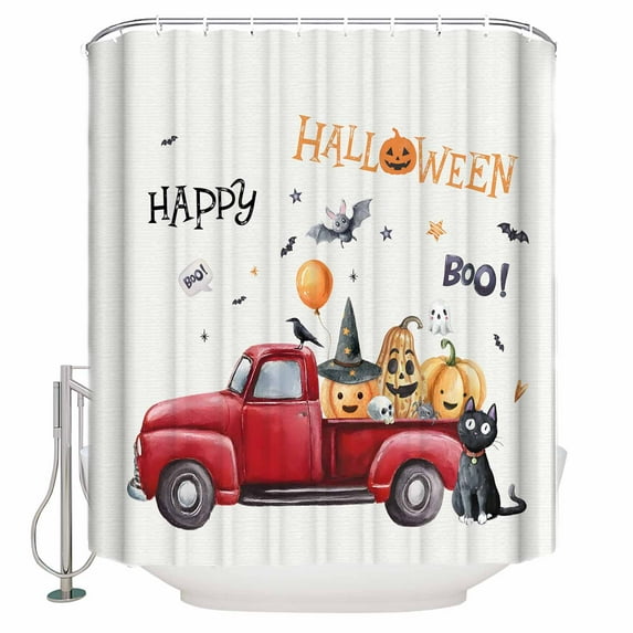 Halloween Shower Curtain Set ,Waterproof Fabric Shower Curtains Truck Carrying Pumpkins Shower Curtains for Bathroom,Bathroom Decor 36"x72"