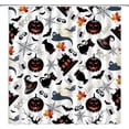 thumbnail image 1 of Halloween Shower Curtain Spooky Ghost Pumpkin Black Cat Castle Witch Hat Spider Bat Sugar Cartoon Halloween Things Happy Holiday Fabric Bathroom Home Decor Curtain Sets with Hooks, 1 of 3