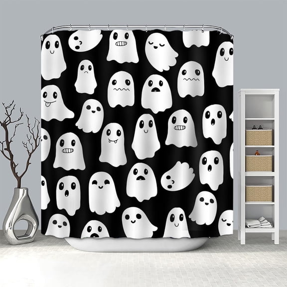 Halloween Shower Curtain Spooky Ghost Waterproof Polyester Fabric Bath Shower Curtain Decor Sets with Hooks 72"W x 72"L (Pack of 1)