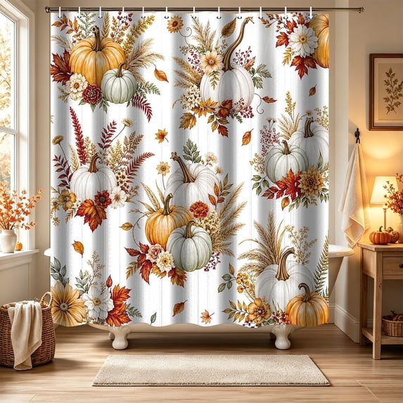 Halloween Shower Curtain Vintage Fall 70.9x59.1in Polyester Waterproof & Quick Dry for Bathroom Bathtub Home Apartment by MPOISVA