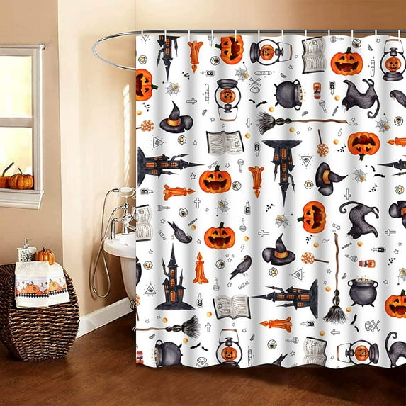 Halloween Shower Curtain, Waterproof Pumpkin Halloween Bathroom Decor, Cute Bathroom Curtains for Women, Waterproof Bathroom Home Decoration