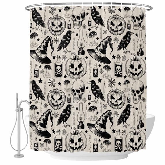 Halloween Shower Curtain, Waterproof Shower Curtains for Bathroom, Fall Pumpkin Horror Skull Bones Washable Fabric Bathtub Curtain Set Bath Decor with 12 Hooks 48"x72"