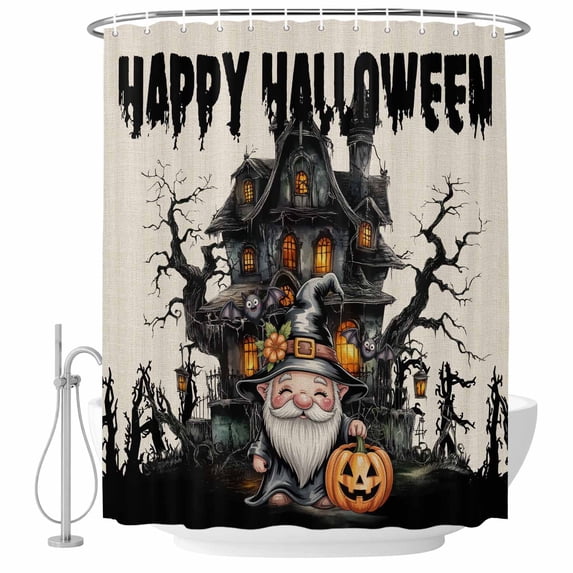 Halloween Shower Curtain, Waterproof Shower Curtains for Bathroom, Gnomes Skull Pumpkin Horror Black Tree Washable Fabric Bathtub Curtain Set Bath Decor with 12 Hooks Long 72"x84"