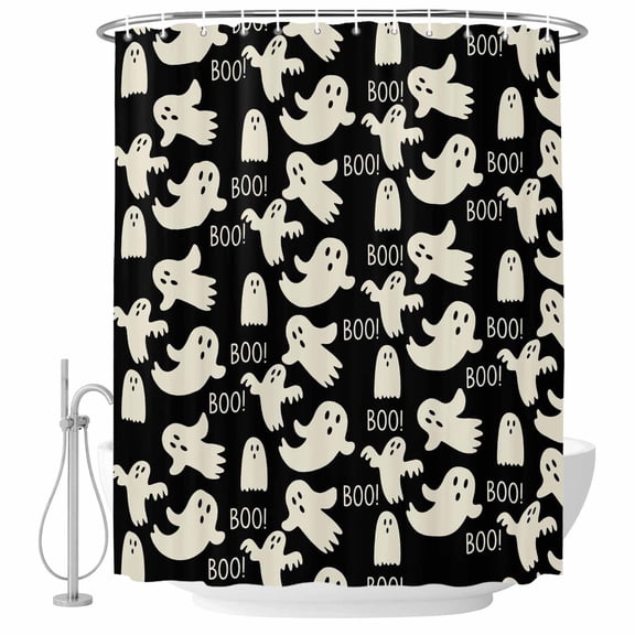 Halloween Shower Curtain, Waterproof Shower Curtains for Bathroom, White Scary Ghosts Horror Vintage Black Washable Fabric Bathtub Curtain Set Bath Decor with 12 Hooks 48"x72"