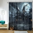 thumbnail image 1 of Halloween Shower Curtain for Bathroom Horror Castle Pumpkin Lantern Witch Full Moon Bath Curtain Waterproof Polyester Fabric Curtains Set with Hooks, 1 of 5