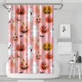 thumbnail image 1 of Halloween Shower Curtain with Ghost Pumpkin Bat Spider Web, 72x72 Inch Waterproof Bathroom Decor - Orange Black Purple Spooky Theme with Hooks, 1 of 6