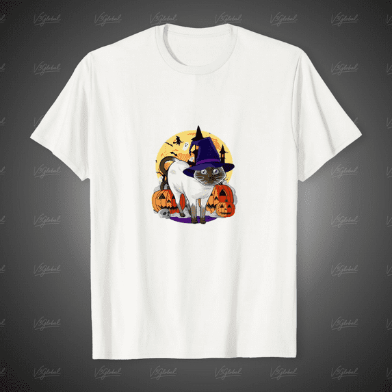 Halloween Siamese Cat Witch Graphic Unisex T-Shirt, for men & women, up to size 5XL