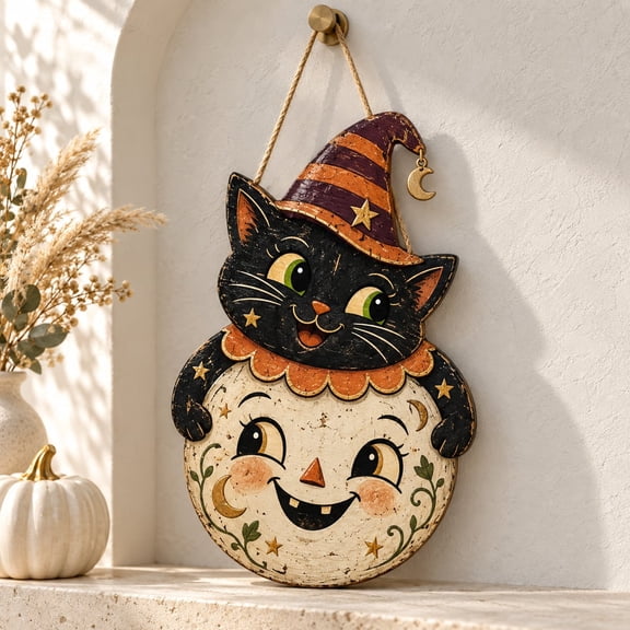 Halloween Sign, Vintage Pumpkins, Cats and Ghosts, Wood Wall and Porch Decor for Fall Home