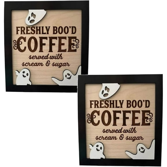 Halloween Signs, Funny Halloween Coffee Bar Decorations, Wooden Halloween Kitchen Decor Accessories, Cute Halloween Decorations, Halloween Retro Home Decor Room Indoor Stuff