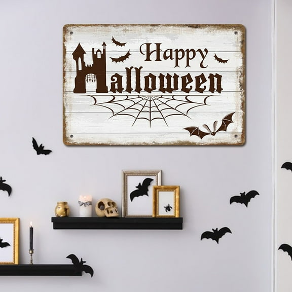 Halloween Signs Wall Decor Happy Halloween Signs, DELESYS Halloween Tin Signs Vintage Metal Sign Iron Painting for Wall Decor 12 X 8 INCH