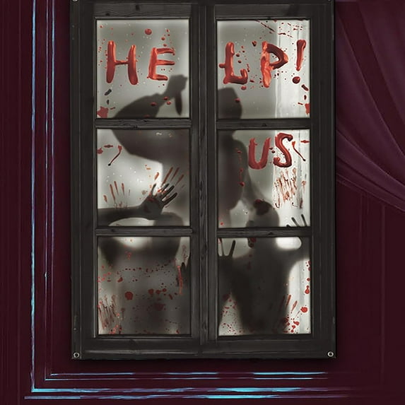 Halloween Silhouette Curtain Scary Window Decor Background Party Setting - Indoor Outdoor Easy Installation(A)