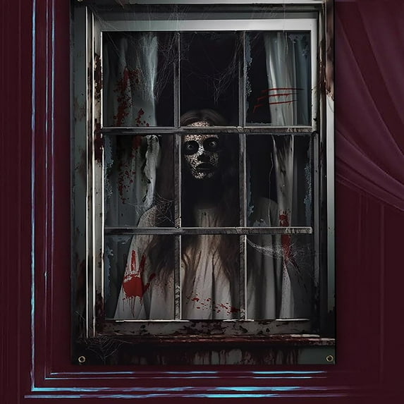 Halloween Silhouette Curtain Scary Window Decor Background Party Setting - Indoor Outdoor Easy Installation(B)