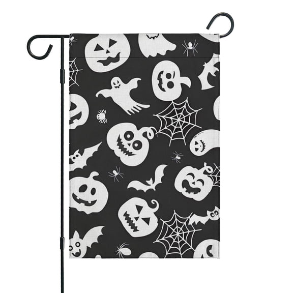 Halloween Silhouette Icons Pattern Fall Garden Flags 12.5"x18" Double Side,Small Yard Flags for Outside,Outdoor Fall Decor,Autumn Funny Garden Flag Yard Decoration