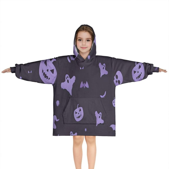 Halloween Silhouette Pattern Blanket Hoodies for Kids 6-13YR Oversize Wearable Blanket Hoodies for Boys Girls Teens