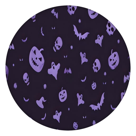 Halloween Purple Spooky Icons Round Fitted Tablecloth with Elastic Edge,Dining Table Cover Waterproof,Outdoor Round Tablecloth for Camping,Dining,Indoor and Outdoor