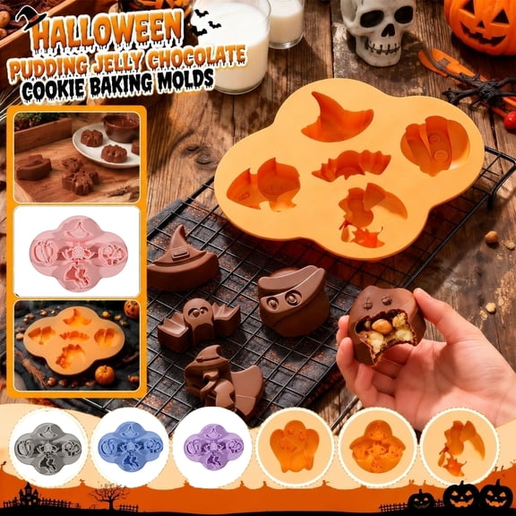 Halloween Silicone Baking Mold – Witch Hat, Ghost & Bat Shaped Chocolate, Pudding & Cookie Tray – Non-Stick Bakeware for Holiday Party Desserts – 10.5 x 8.2 Inch Pink