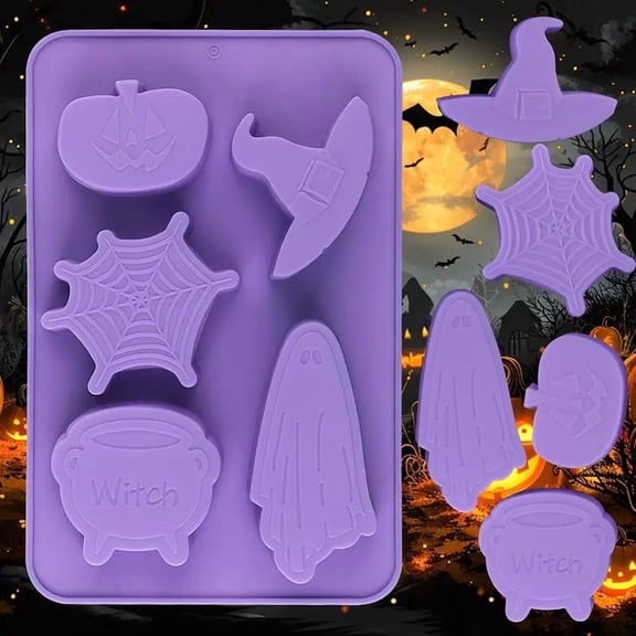Halloween Silicone Cake Mold - 3D Witch Hat, Pumpkin, Spider Web, Ghost Shapes - Multi-Purpose Baking Mold for Cakes, Chocolates, Candies, Cookies, and Bread