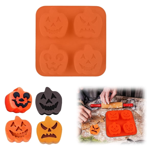 Halloween Silicone Pumpkin Shaped Candy Non Stick Baking Pan Perfect For Halloween Baking DIY Decorations For Cake Candy Puddin,Biscuit Cutter