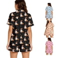 thumbnail image 1 of Halloween Silk Pajamas Women Halloween Print Pajama Set with Collared Short Sleeve Top and Shorts for Cozy Sleepovers and Relaxation Women’s Sleepwear Black L, 1 of 6