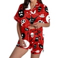 thumbnail image 1 of Halloween Silk Pajamas Women Satin Pajama Sets for Home Comfort Halloween Print Short Sleeve Two Piece Out with Cozy Patchwork Pattern for Relaxing Nights and Seasonal Loungewear Red S, 1 of 4