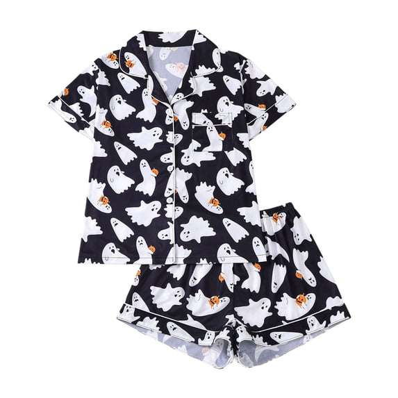 Halloween Silk Pajamas Women Satin Pajama Sets for Women Cozy Set with Short Sleeves and Shorts Comfortable Everyday Sleepwear Stylish yet Practical Summer Sleepwear Black L