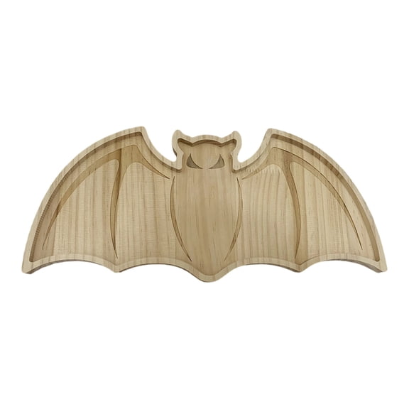 Halloween Simple Bat‑Shaped Wooden Serving Platter Party Tableware For Seasonal Festive Dinners And Snack Service(Beige-34X22Cm)