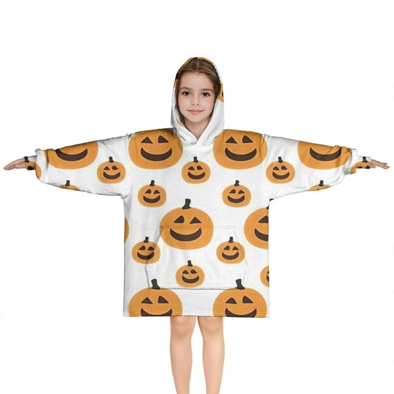Halloween Simple Pumpkin Pattern Blanket Hoodies for Kids 6-13YR Oversize Wearable Blanket Hoodies for Boys Girls Teens