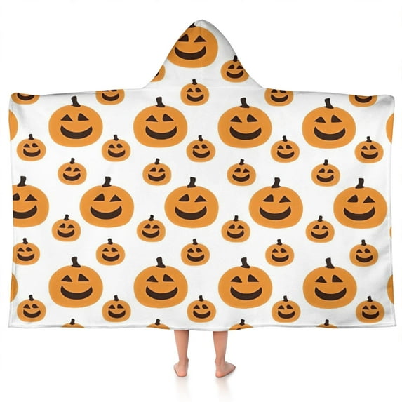 Halloween Simple Pumpkin Pattern Hooded Bath Towel,50"x30" for Ages 3 To 12 Kids, Quick Dry Lightweight Soft Microfiber Hood Beach Towel Cover Up for Kids