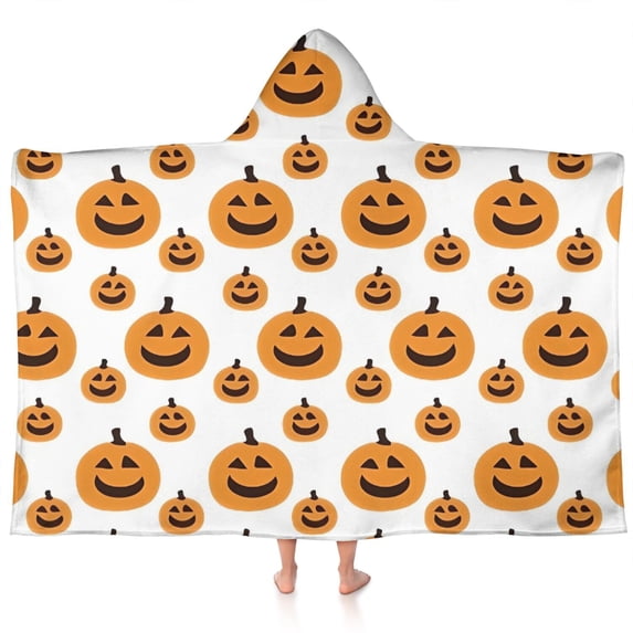 Halloween Simple Pumpkin Pattern Hooded Bath Towel,60"x35" for Ages 3 To 12 Kids, Quick Dry Lightweight Soft Microfiber Hood Beach Towel Cover Up for Kids