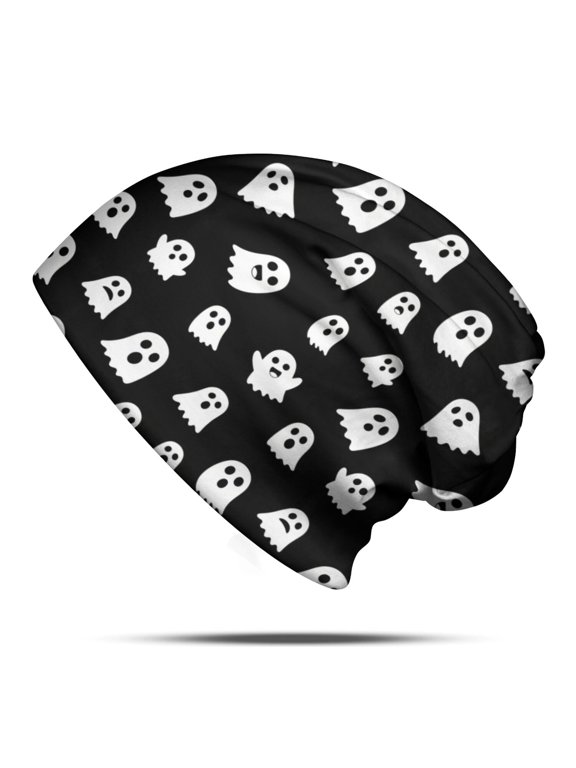 Halloween Simple White Ghost Silhouette Slouchy Beanie Hat, Sleep Head Covering with Stretchy Fabric & Soft Texture, Stretchy Polyester Gifts for Birthday Christmas Thanksgiving