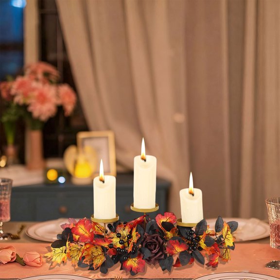 Halloween Simulated Flowers Maple Leaf Candlestick Decoration Wreath Harvests Holiday Party Table Centerpieces