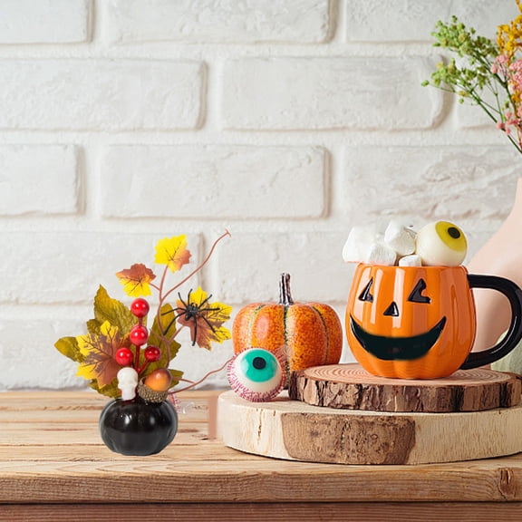 Halloween Simulated Pumpkin Decoration Fall Thanksgiving Tabletop Decor Home Ornament - Compact Size Flexible Matching(Black)