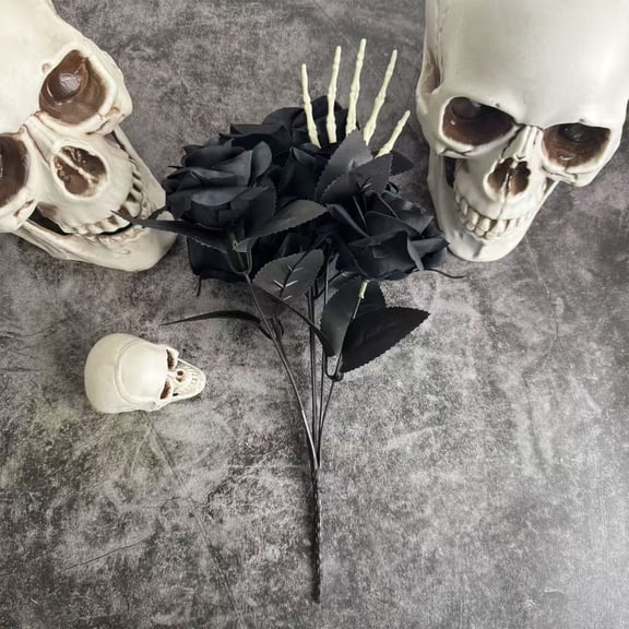 Halloween Simulation Branch, Skeleton Hand with Black Rose, Party Scene Decoration Props, Gothic Floral Arrangement, Dead Thorn Stems for Vase & Mantel​