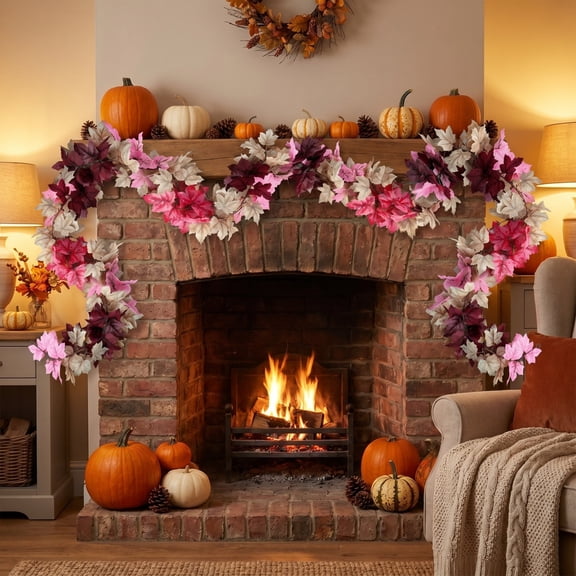Halloween Simulation Maple Leaf Cane 36 Mesh Harvest Season Garland Decoration 67.6 Inches Multicolor Plastic