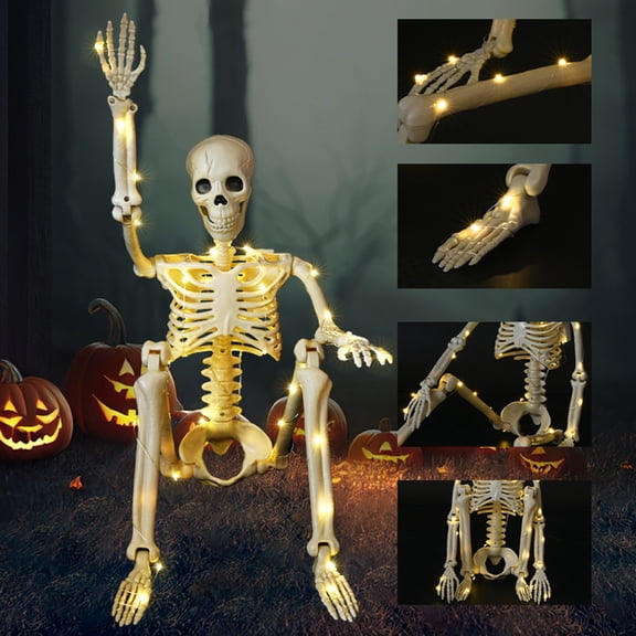 Halloween Simulation Skeleton Decor Prop, Full Body Realistic Skeleton Ornament, Flexible Joint Spooky Decoration for Halloween Party Haunted House Yard, 2 Optional Styles