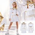 thumbnail image 1 of Halloween Singer Costume - Gi"rl"s White Gold Cosplay Fancy Dress Outfit Set, Long Sleeve Stand Collar Top with Pleated Skirt, Tassel Epaulet Chain Decor for Halloween Party Night, Size:110, 1 of 4