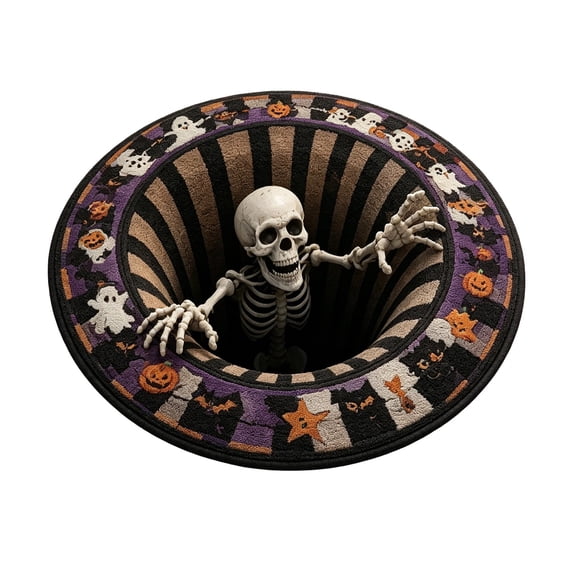 Skeleton Cat Rug Halloween Skeleton 3D Rug, Reaching Skeleton Hole Illusion Floor Mat ...