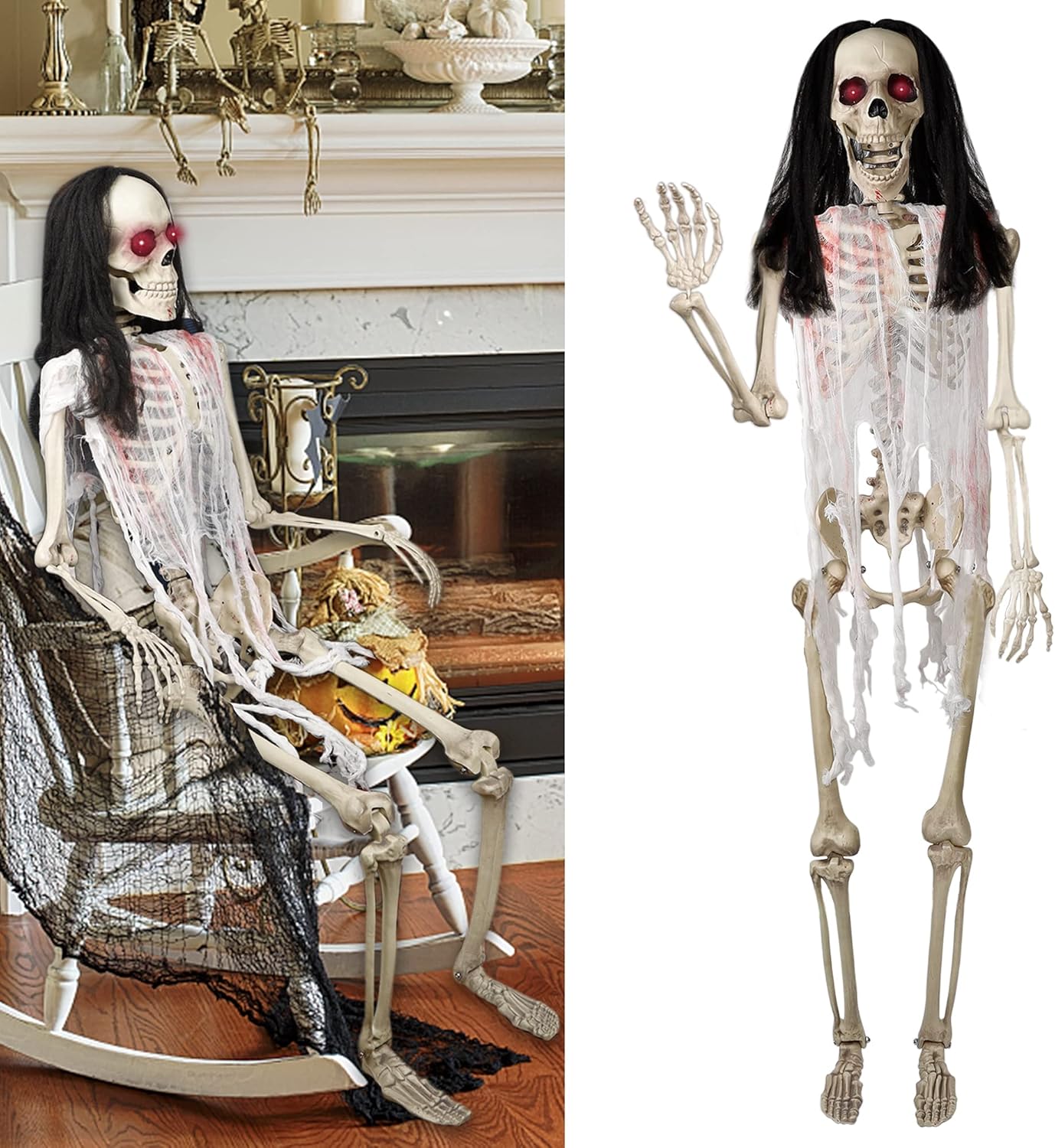 Halloween Skeleton 5.4 Ft Full Body Posable Joints, Realistic Life Size