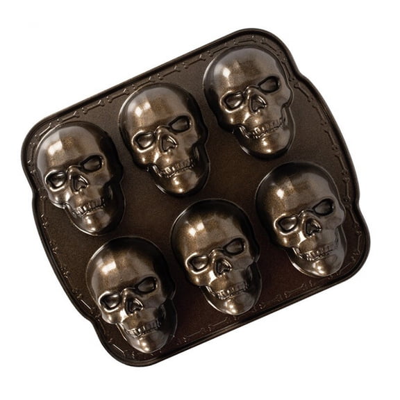 Halloween Skeleton Bakeware, Haunted Skull 6-Cavity 3D Cookie Cakelet Pan Mold, for Home, Restaurant, Bakery, Halloween Party(lxf)
