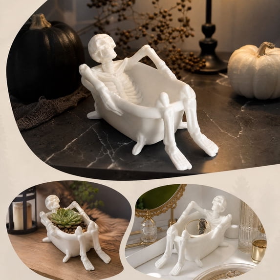 Halloween Skeleton Bathtub Planter, 3D Printed Skull Flower Pots for Indoor Plants, Halloween Candy Bowl for Party Table, Halloween Desk Storage Bowl