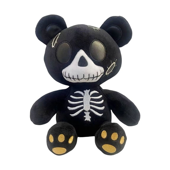 Halloween Skeleton Bear Plush – Spooky Stuffed Animal with Stitched Face & Ribcage Design, Soft Cuddly Toy for Kids, Party Decor & Holiday Gift, 7.87 in (Black)
