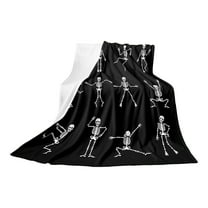 Halloween Skeleton Blanket Double Sided Skeleton Throw Blanket 27 x 39 Inches Lightweight Cozy Soft Warm Blanket for Home, Camping, and Halloween (70* 100 Cm ) - Black