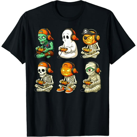 Halloween Skeleton Boo Gamer Video Gaming Men Tees T-Shirt Shirts