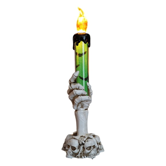 Halloween Skeleton Candelabra LED Light Gothic Hand Bone Flameless Candle Holder 8.46 Inch Resin Battery Operated Haunted Decor(Green)